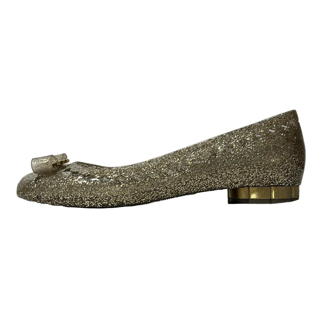 SalvatoreFerragamo サルバトーレフェラガモ フラットシューズ 7 レディース ゴールド ヴァラ ラメ