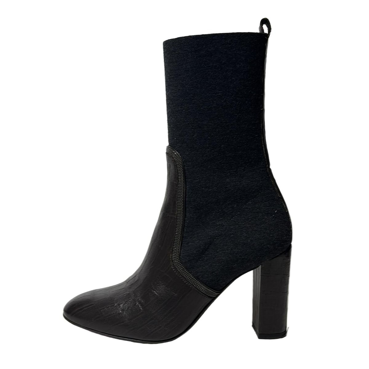 ブルネロクチネリ ブーツ 37 レディース - ダークグレー×ダークブラウン×シルバー 型押し加工 レザー