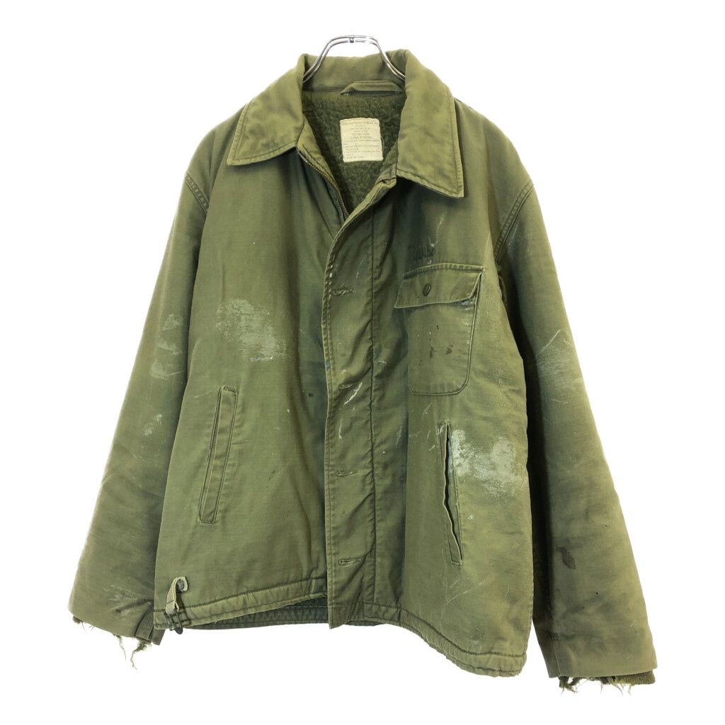 70年代 米軍実物 U.S.NAVY A-2 デッキジャケット ヴィンテージ ミリタリー オリーブ メンズ LARGE 古着 V 8642
