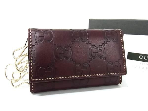 GUCCI グッチ キーケース グッチシマ 138093 ボルドー系 レザー ユニセックス 6連 ゴールド金具