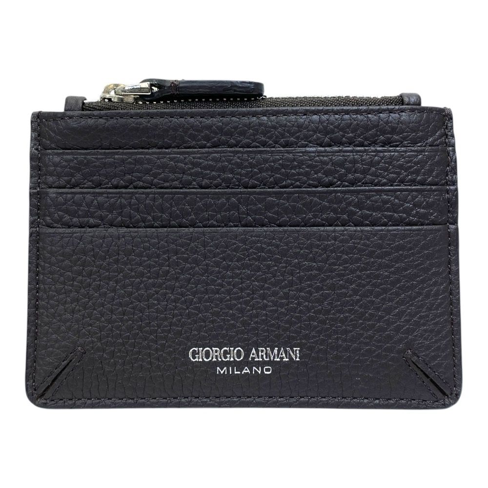 ジョルジオ アルマーニ レザー ジップ フラグメントケース カードケース コインケース ダークブラウン GIORGIO ARMANI 安心品質 洗練 デザイン