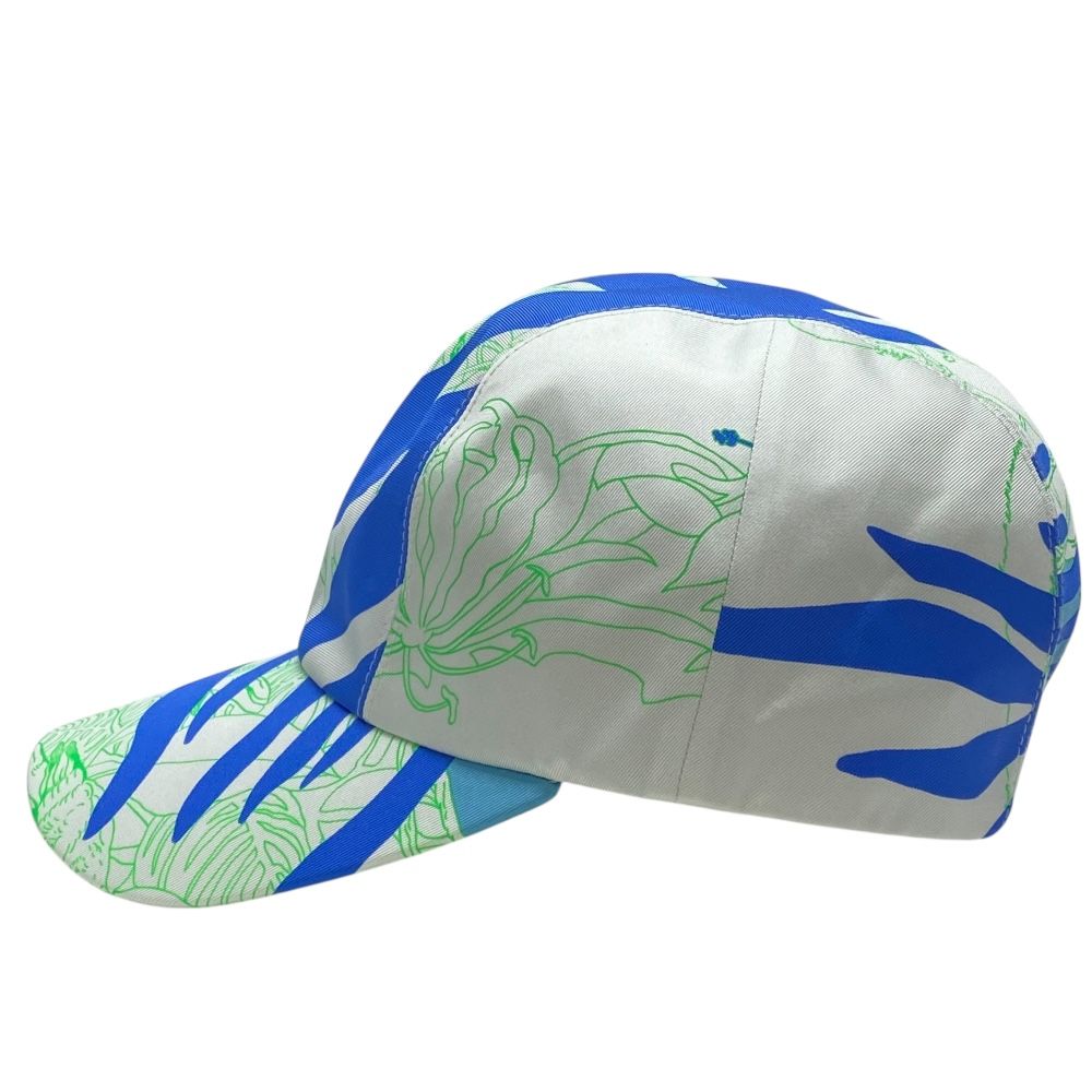 エルメス デイビス ジャングル ラブ キャップ 帽子 ベースボールキャップ シルク ホワイト ブルー グリーン 7 R 57 表記サイズ57 安心品質 個性派 トレンド感 上質 季節感