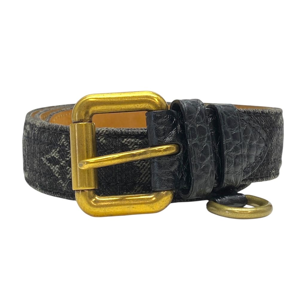 ルイ ヴィトン モノグラムデニム サンチュール ベルト レザー ノワール