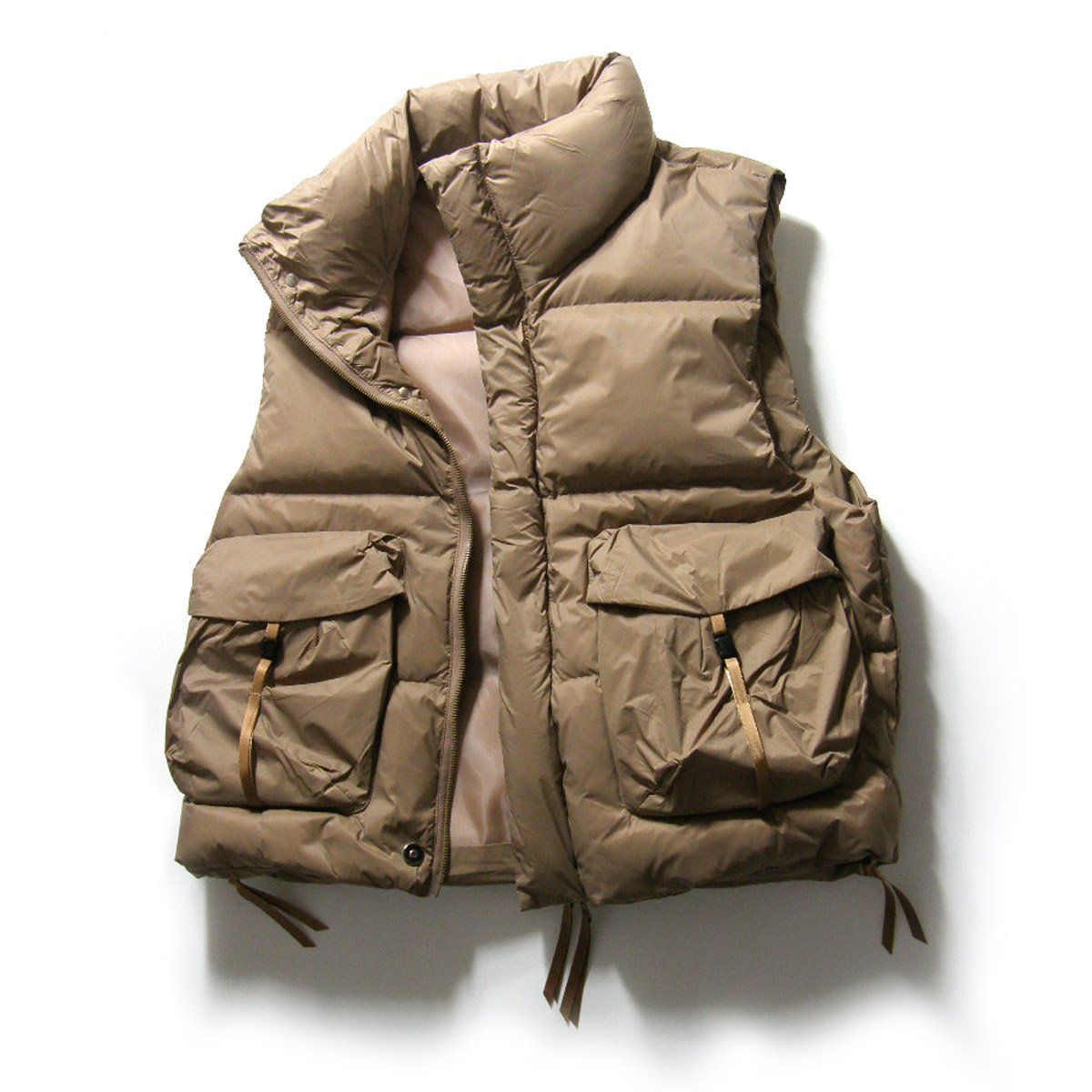 WOODENDOLL ウッディンドール ダウンベスト ボリュームネック アウターの上からも着用 オーバーサイズ ブラウンベージュ 秋冬