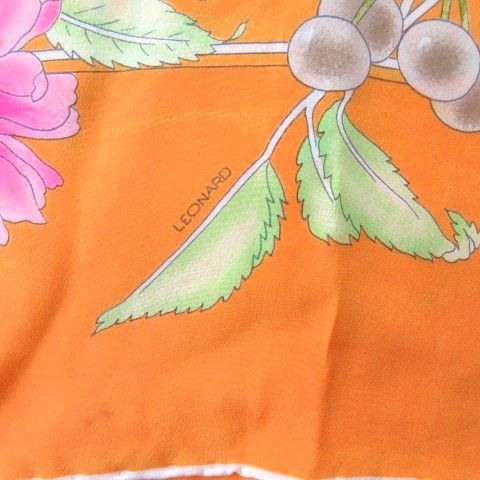レオナール LEONARD スカーフ 大判 シルク 花柄 オレンジ - メルカリ