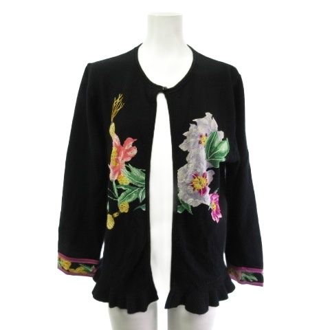 LEONARD FASHION 長袖カーディガン ブラック レオナール LEONARD FASHION ファッション カーディガン 花柄 長袖 L