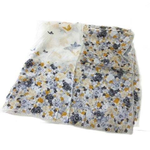クリスチャンディオール Christian Dior スカーフ 花柄 蝶柄 シルク アイボリー