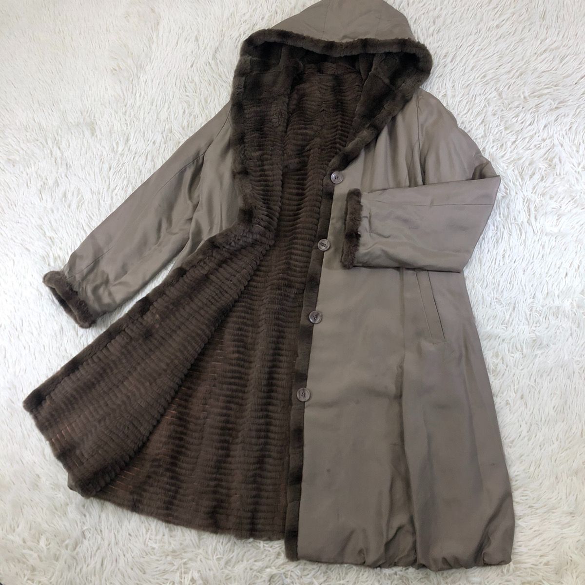 99cm着丈 ムーンバット シルク100％コート ウィーゼルトリミング L相当