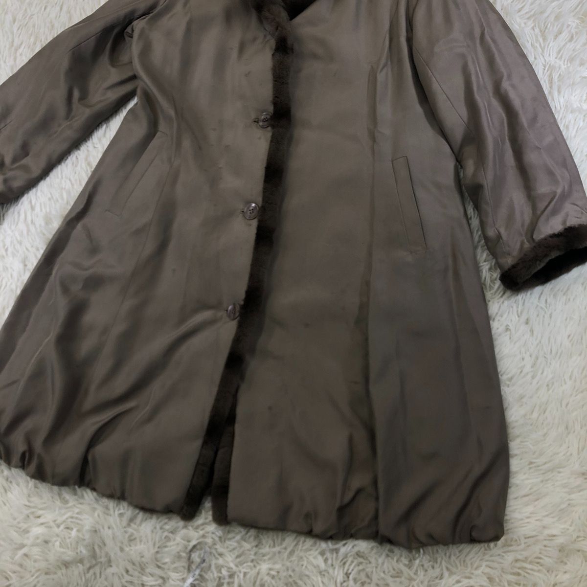 99cm着丈 ムーンバット シルク100％コート ウィーゼルトリミング L相当