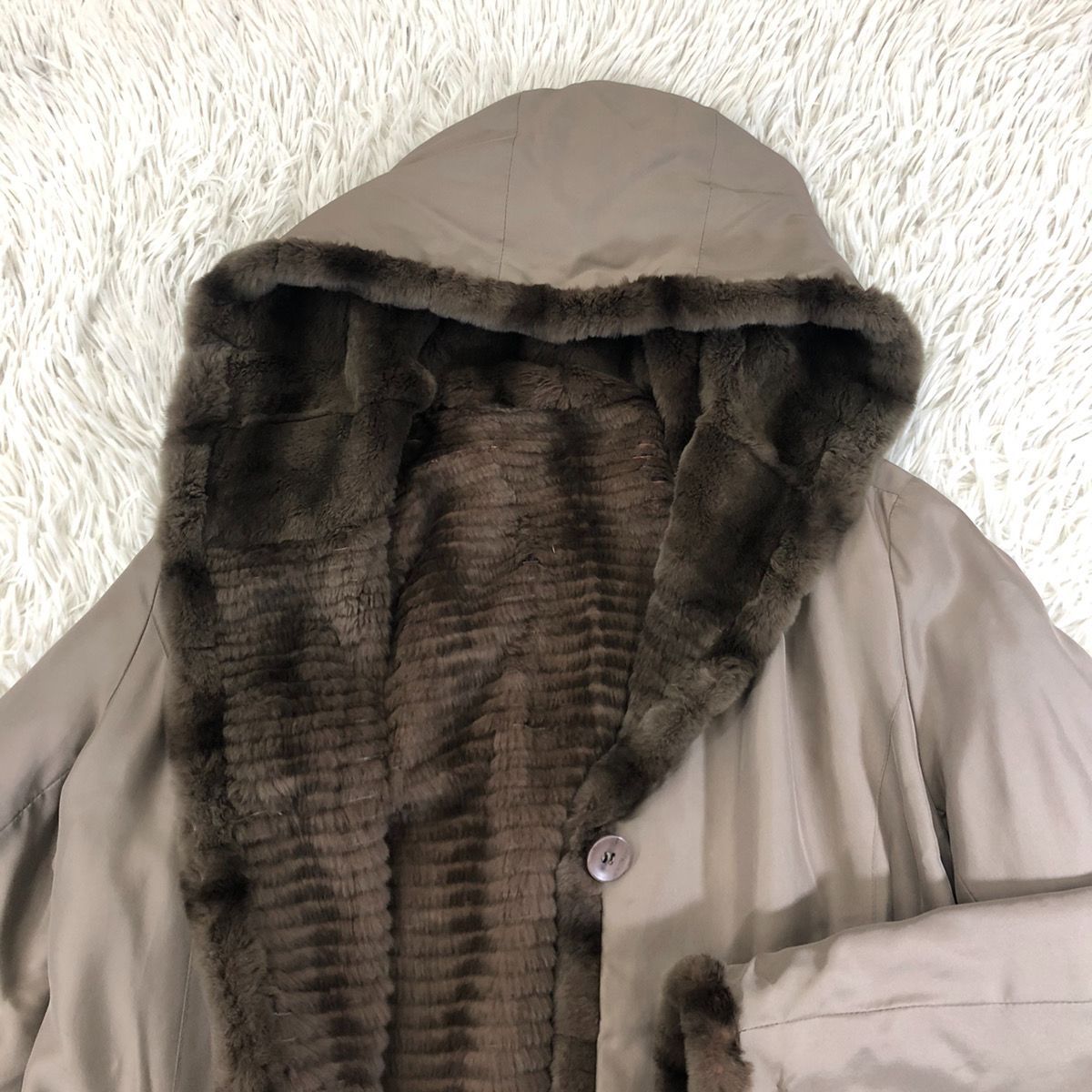 99cm着丈 ムーンバット シルク100％コート ウィーゼルトリミング L相当