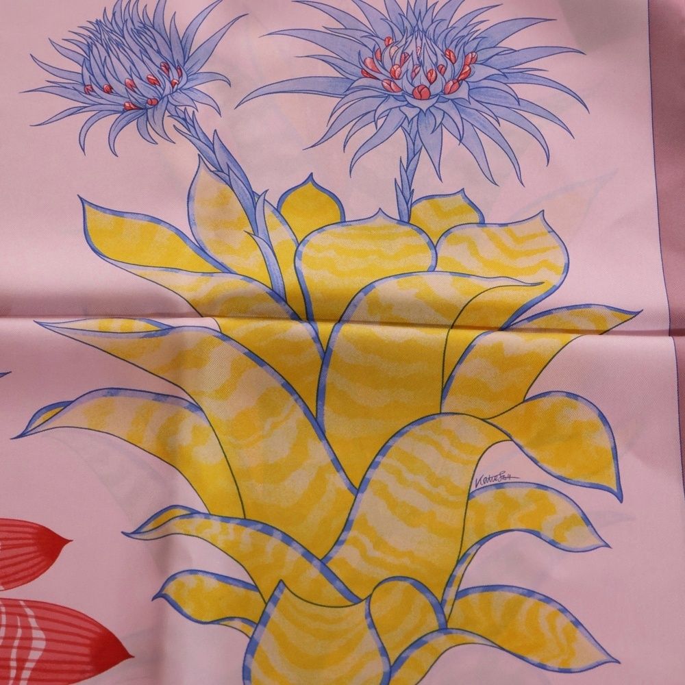 HERMES エルメス カレ90 Index Bromeliacase ブロメリアの目録 シルクスカーフ ピンク