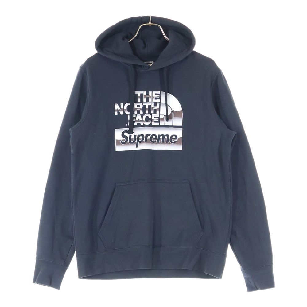 SUPREME シュプリーム THE NORTH FACE LOGO HOODIE ザノースフェイス メタリックロゴフーディー プルオーバースウェットパーカー ブラック