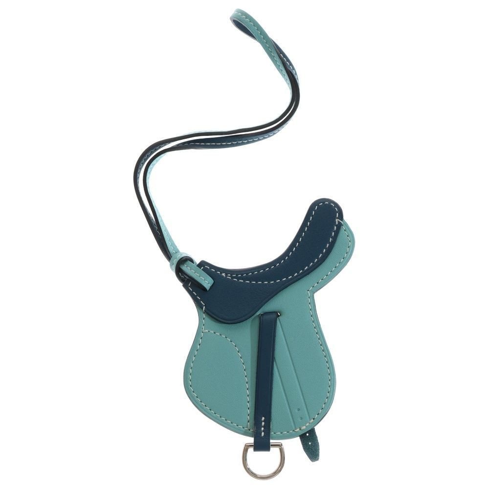 HERMES エルメス パドック セル エプソン バッグチャーム ライトブルー レザー