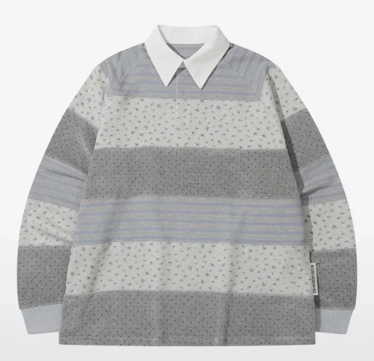 THE MUSEUM VISITOR ザミュージアムビジター ストライプ パッチワーク PK 長袖Tシャツ グレー