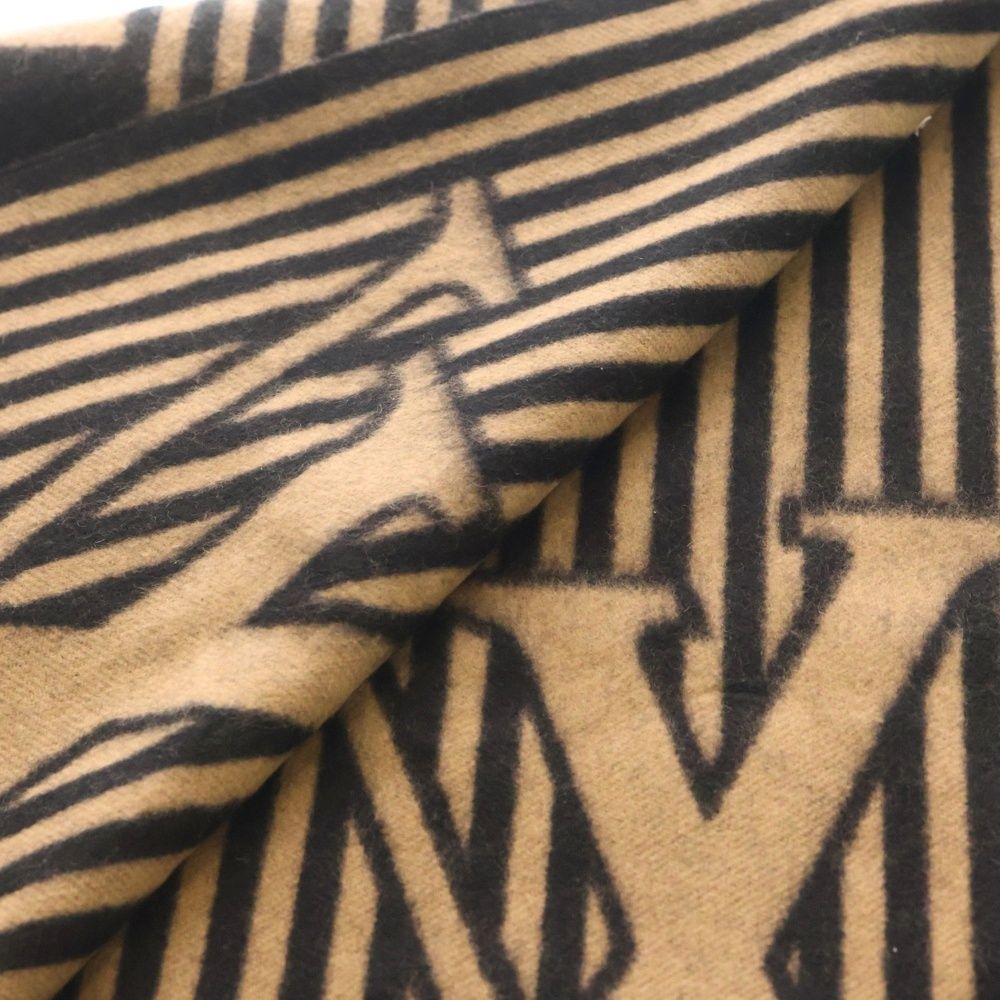  LOUIS VUITTON ルイヴィトン エシャルプ LVグラフィカル チェック ストライプ柄フリンジ付カシミヤマフラー ブラック ベージュ M 00498 その他 その他