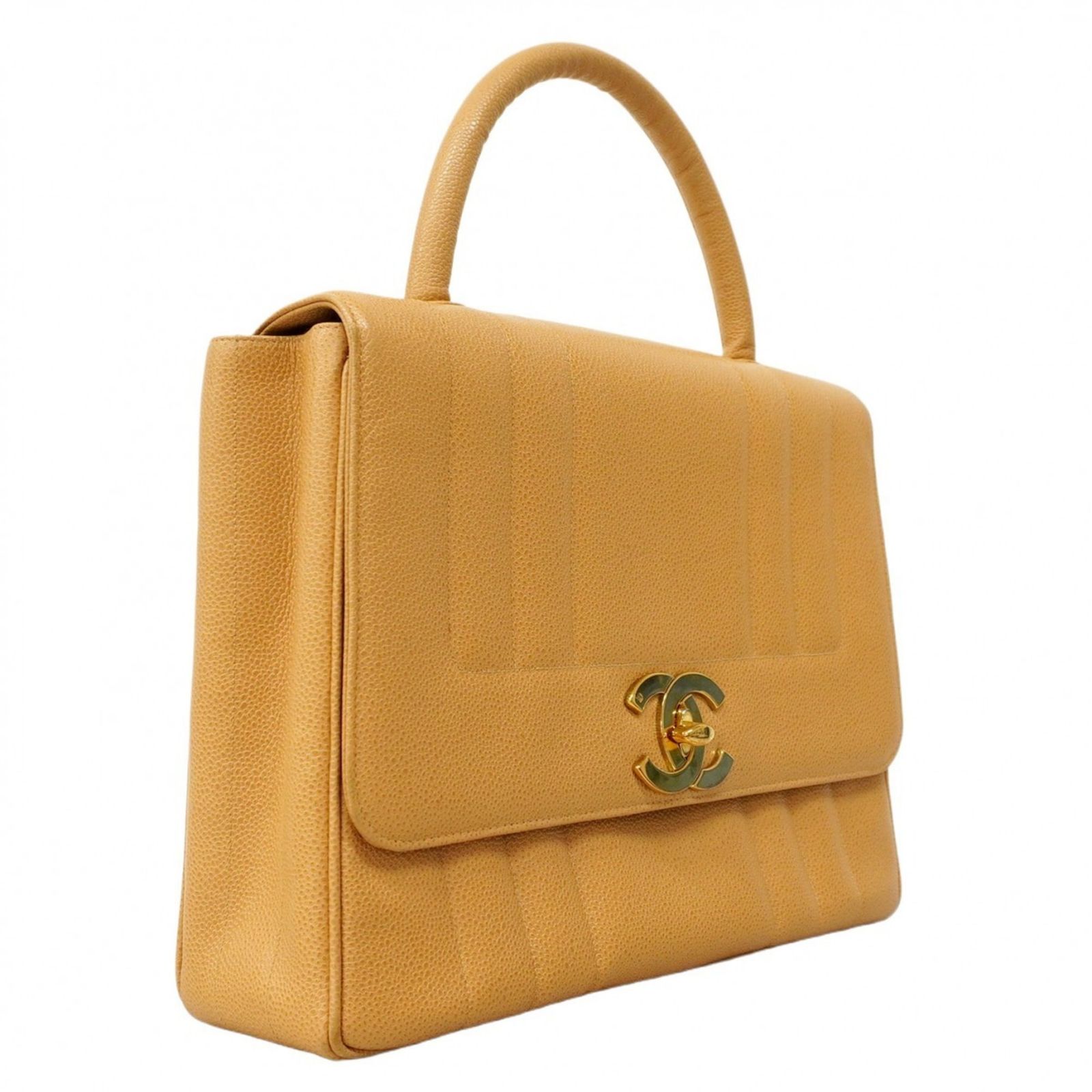 シャネル Chanel ハンドバッグ マドモアゼル デカココ キャビアスキン ベージュ レディース