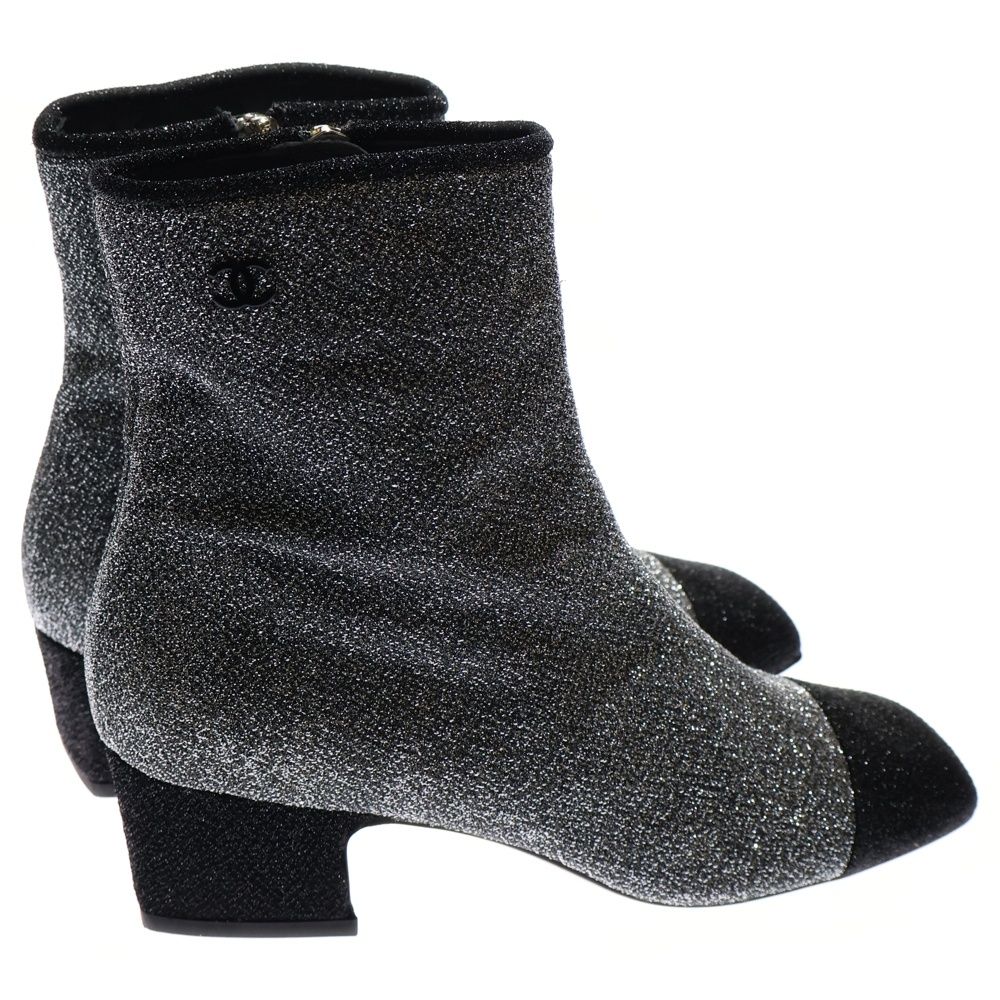 CHANELシャネルシルバー CCロゴ ブーツ39.5 CHANEL (シャネル) ココマーク ロゴプレート ラメ グリッター レザー