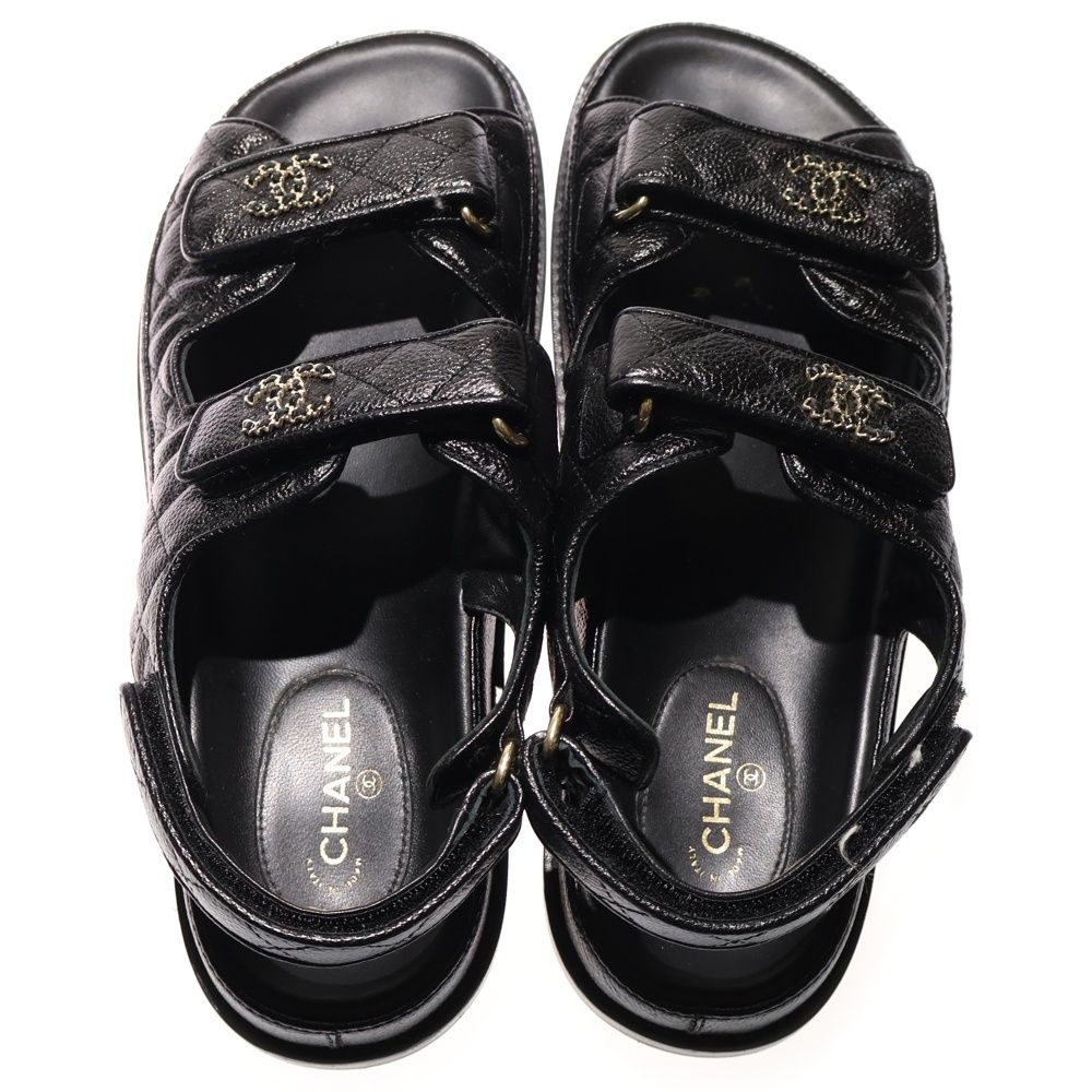 CHANEL シャネル キャビアスキン フットベット サンダル　37 ブラック CHANEL (シャネル) ココマーク キャビアスキン キルティングレザー