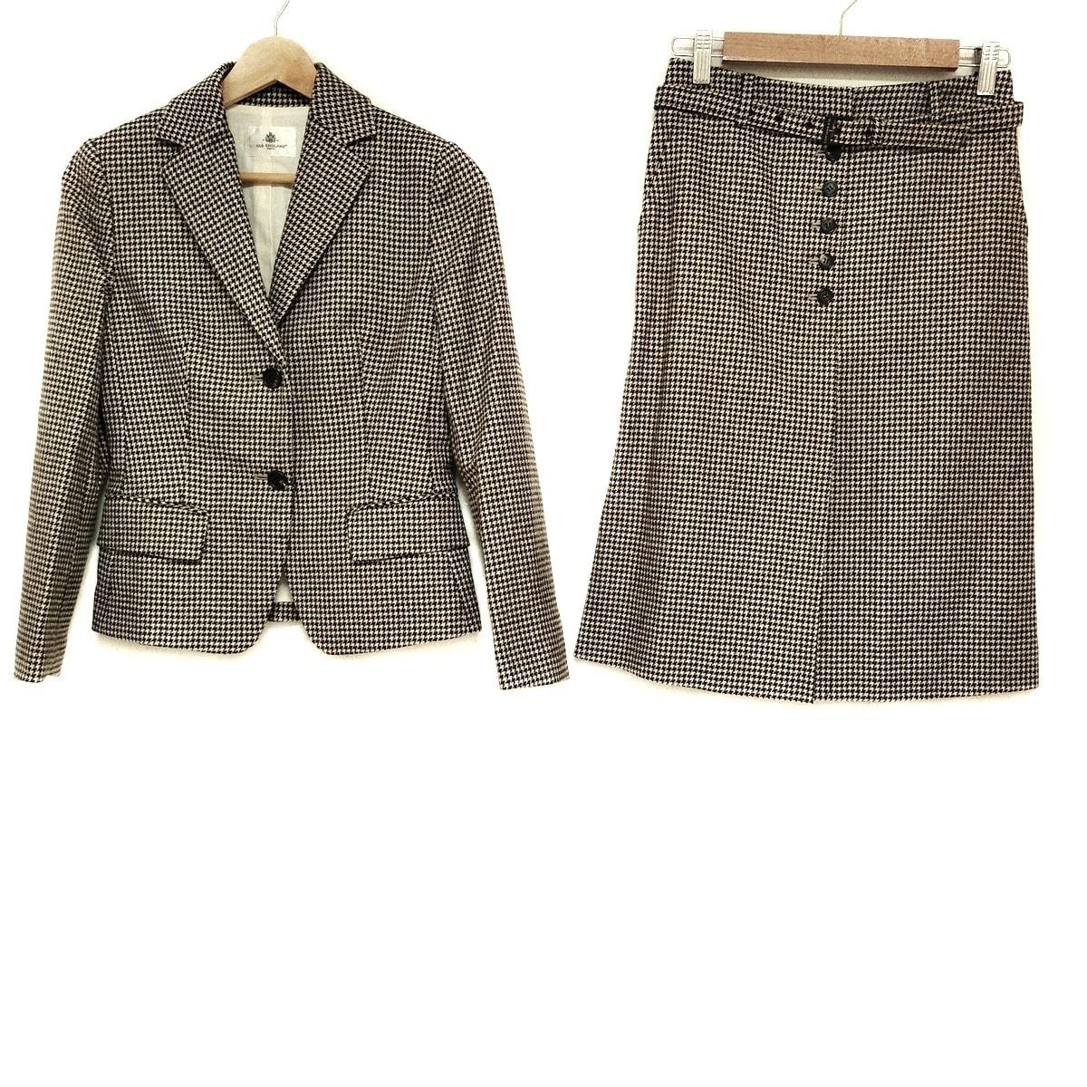 OLD ENGLAND イングランド スカートスーツ レディース ダークブラウン ベージュ 千鳥格子柄