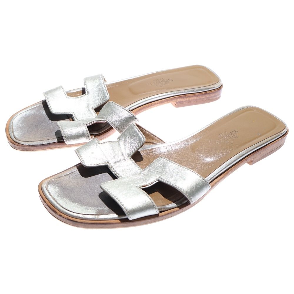 HERMES エルメス オラン H レザー サンダル シルバー レディース