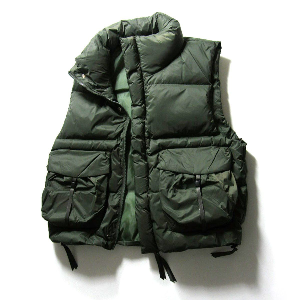 WOODENDOLL ウッディンドール ダウンベスト ボリュームネック アウターの上からも着用 オーバーサイズ グリーンカーキ 秋冬