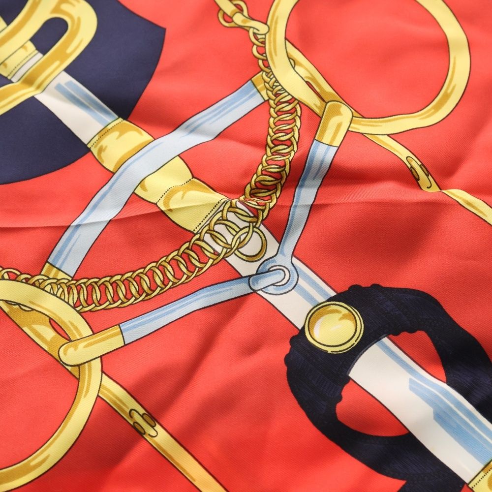 HERMES エルメス カレ90 黄金の拍車 スカーフ ネイビー×レッド