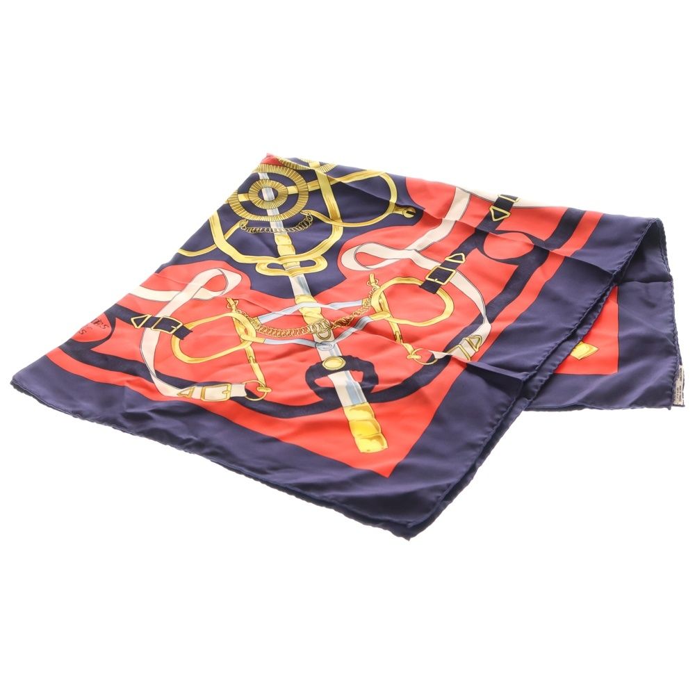 HERMES (エルメス) カレ90 黄金の拍車 スカーフ ネイビー×レッド