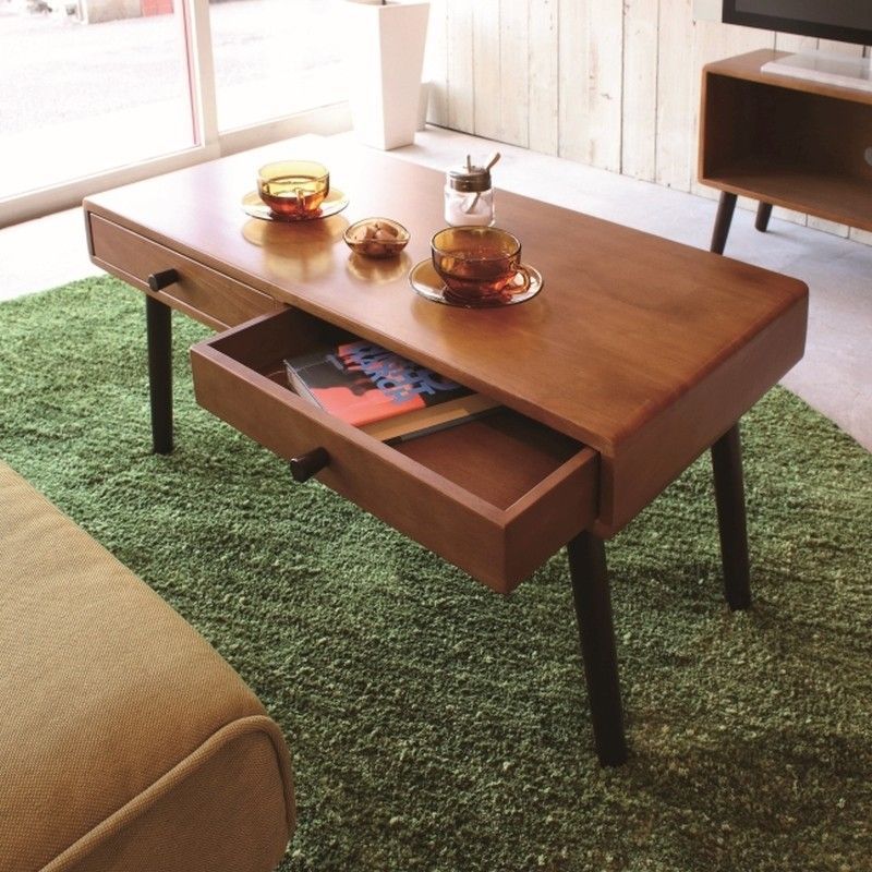 木製 引出し付き ローテーブル KOKOAココアテーブル 幅80 cm 無垢材 カフェテーブル コーヒーテーブル 座卓 小物収納付き 北欧 ヴィンテージ ナチュラル モダン おしゃれ シンプル 一人暮らし 子供部屋にも