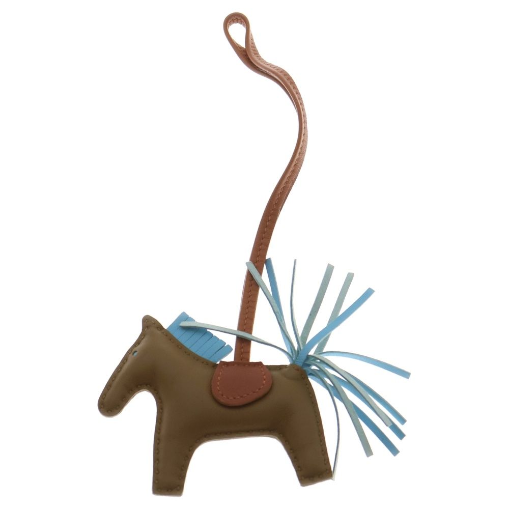 HERMES エルメス ロデオPM アニューミロ セサミ セレステ ゴールド レザーキーホルダー バッグチャーム ブラウン D刻印