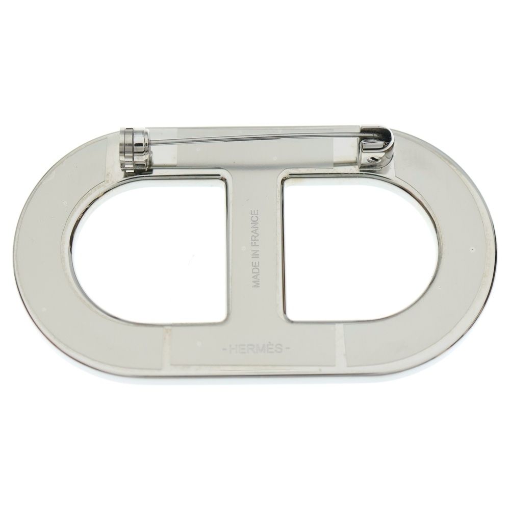 HERMES エルメス シェーヌダンクル ブローチ ピンバッジ ブラック レザー シルバー