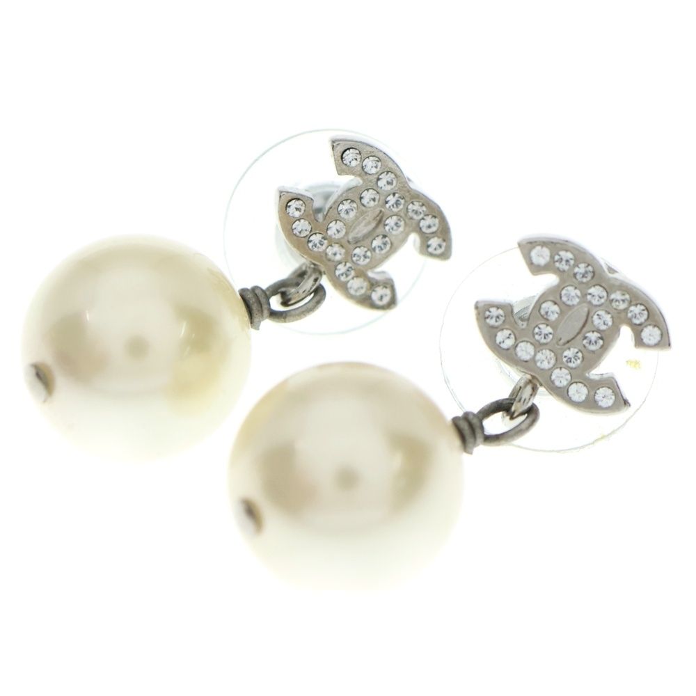 CHANEL シャネル ココマーク ラインストーン パールピアス シルバー金具 GP