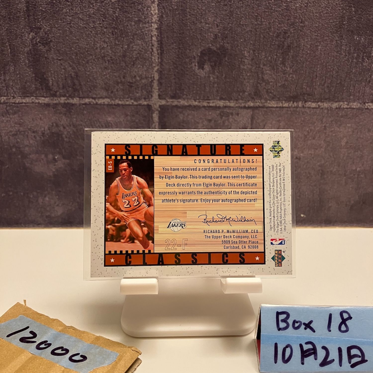 2002 Upper Deck Elgin Baylor 直筆サインカード Los Angeles Lakers Signature Classics カード
