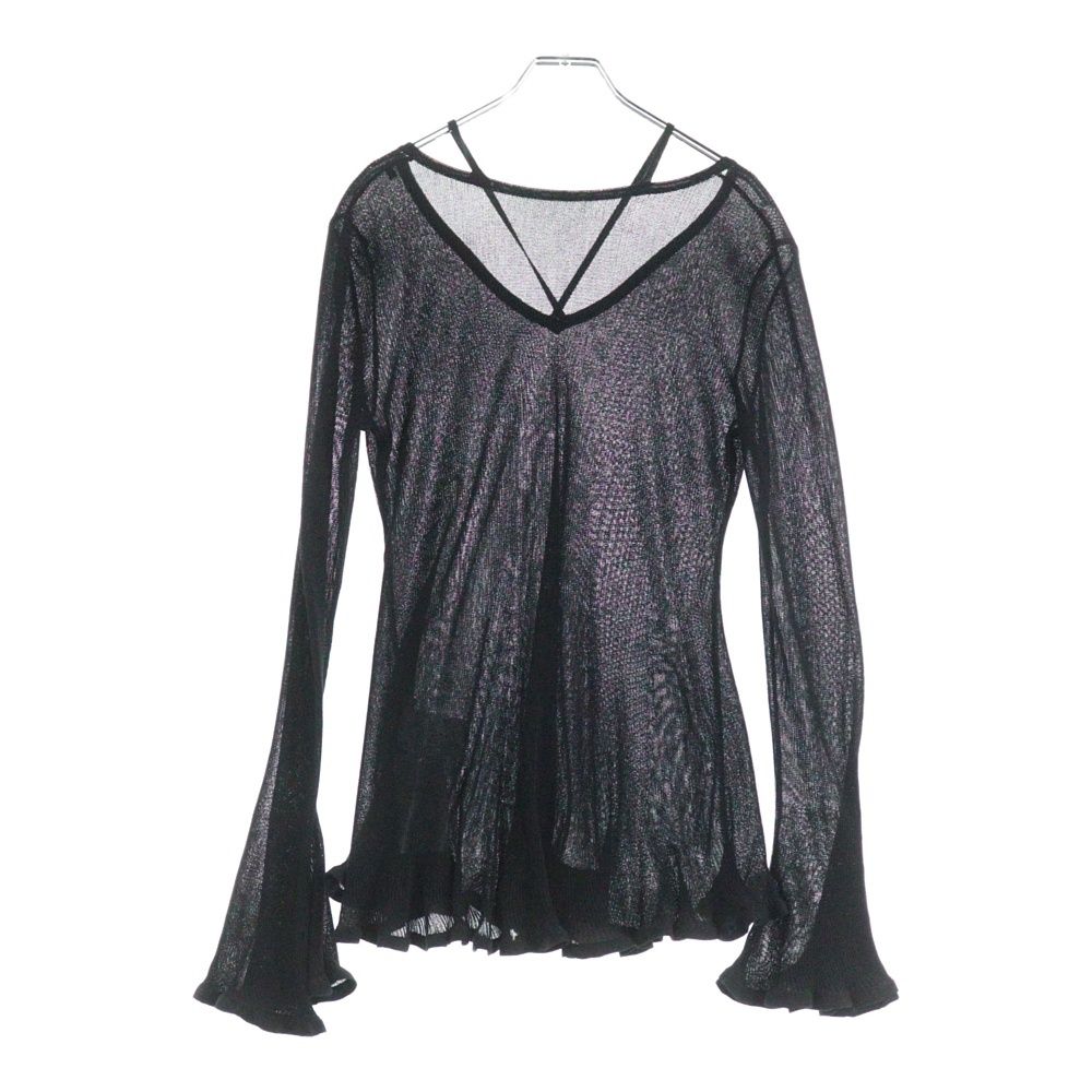 AMERI アメリ SHEER FRILL V NECK KNIT TOP シアー フリル Vネック ニット トップ ロングスリーブカットソー レディース ブラック