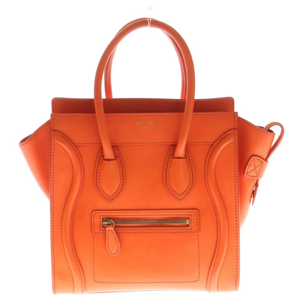 オールドセリーヌ CELINE オレンジ ハンドバッグ ショルダーバッグ CELINE (セリーヌ) ラゲージ マイクロショッパー レザー ハンドバッグ