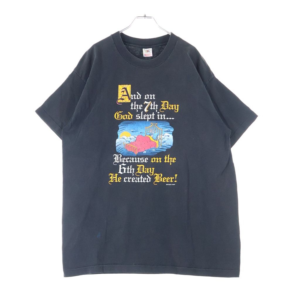 VINTAGE ヴィンテージ 90 s God Slept in Because On The 6 th Day 半袖プリントTシャツ カットソー ブラック