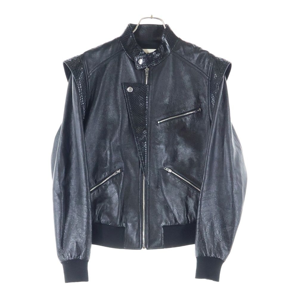 CELINE セリーヌ 19 SS Snakeskin Patchwork Lambskin Leather Jacket ラムスキン パイソン シングル レザージャケット ブラック