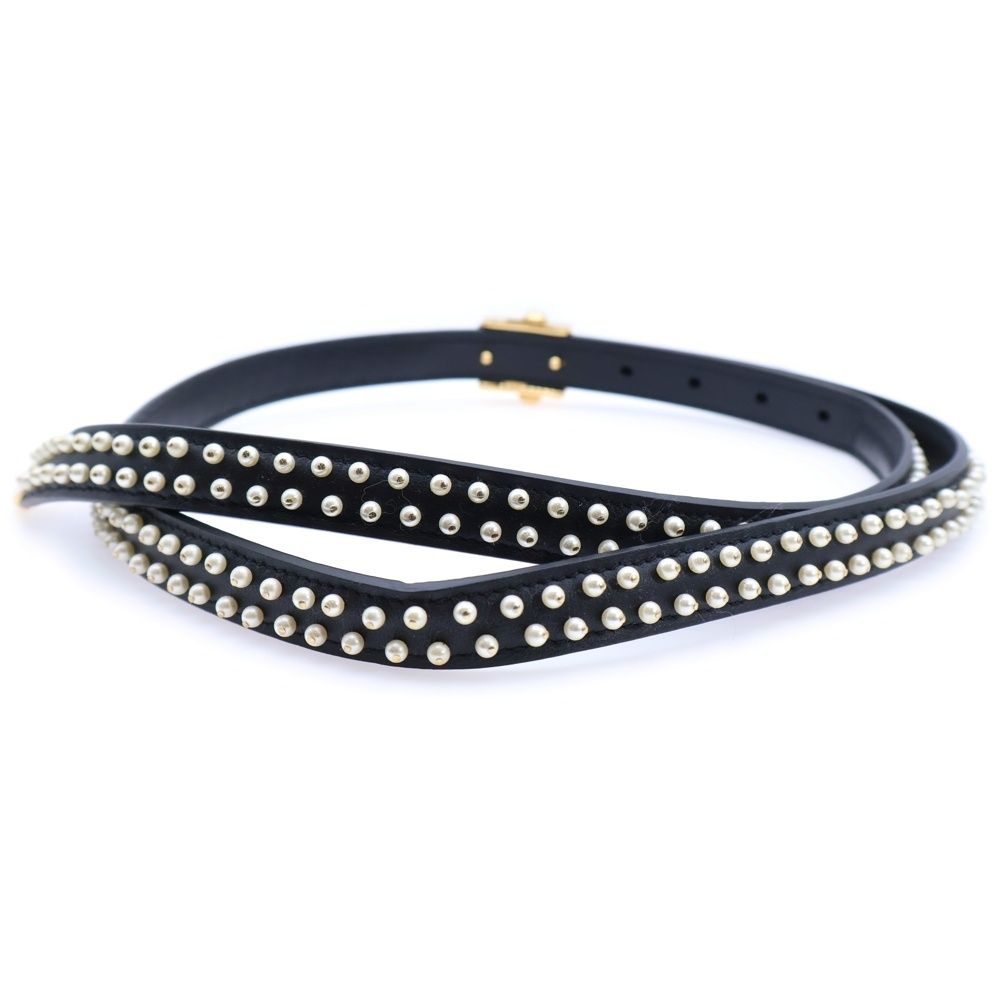 Christian Dior クリスチャンディオール フェイクパール CDロゴバックルベルト ブラック レディース