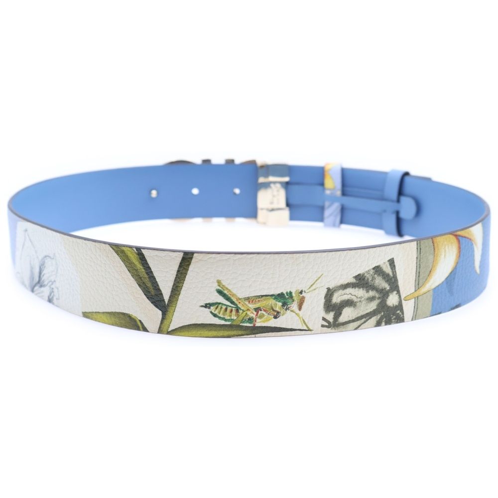 Salvatore Ferragamo サルヴァトーレ フェラガモ 絵画プリント ガンチーニバックル レザーベルト ブルー レディース