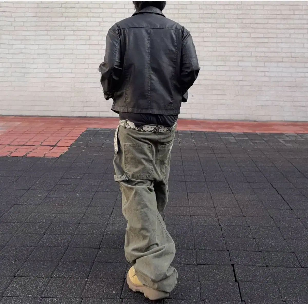 葵色ダブルニーパンツ - オリーブ 1