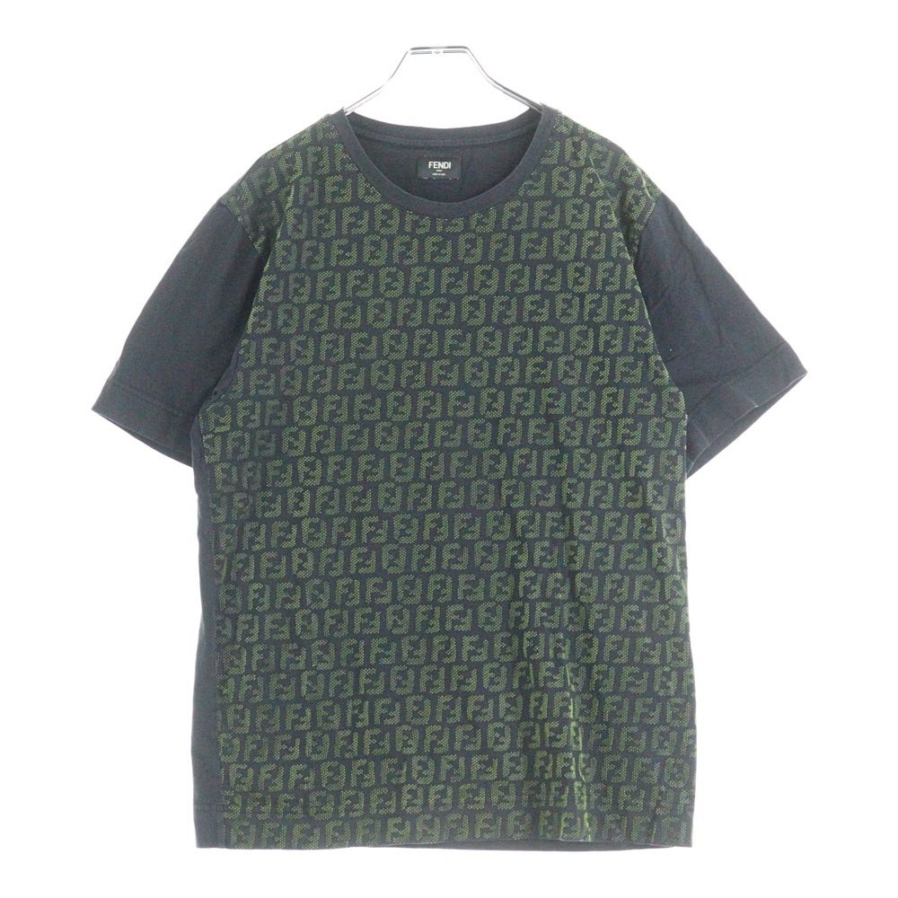 FENDI フェンディ FF LOGO S Tee FFロゴ総柄 クルーネック 半袖Tシャツ ブラック グリーン FY 0936 A 870
