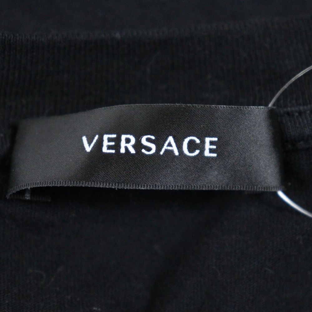  VERSACE ヴェルサーチ ロゴ刺繍 フロントロゴ クルーネックTシャツ ブラック A 87021 S 半袖(Tシャツ) Tシャツ カットソー