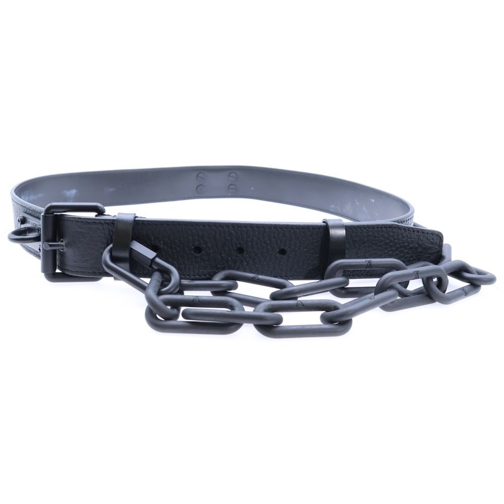 LOUIS VUITTON ルイヴィトン SUN TULLE CHAIN BELT サン チュール シグネチャー チェーン レザーベルト ブラック MP 058