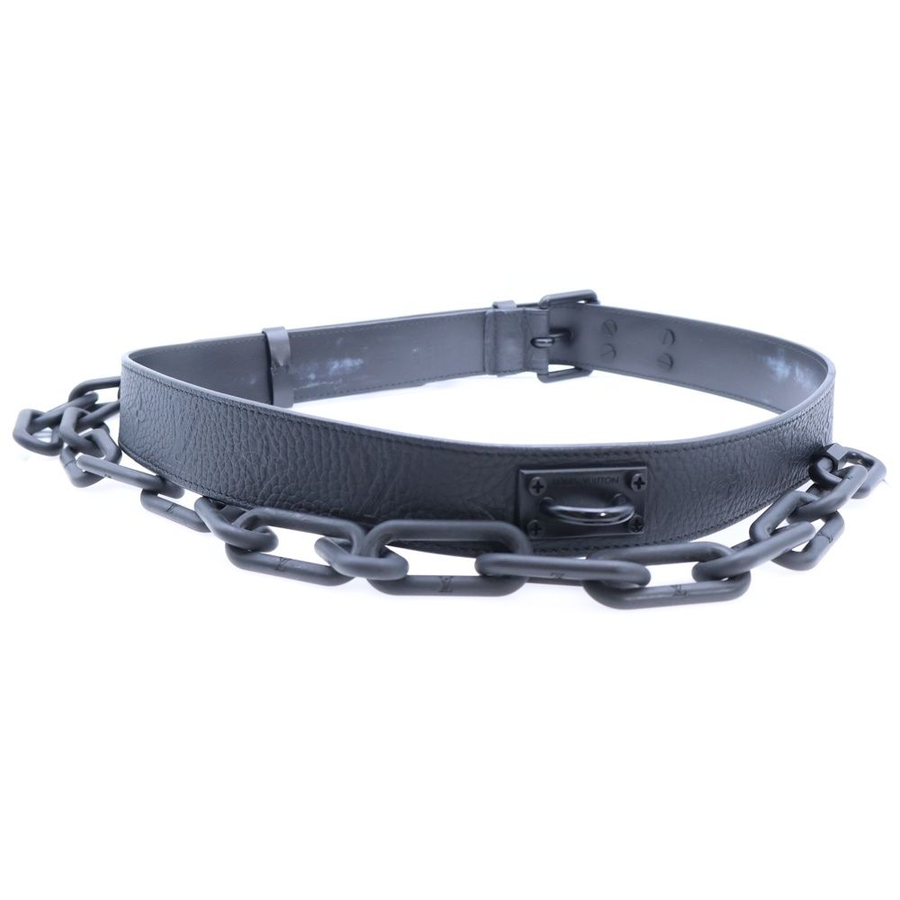 LOUIS VUITTON ルイヴィトン SUN TULLE CHAIN BELT サン チュール シグネチャー チェーン レザーベルト ブラック MP 058