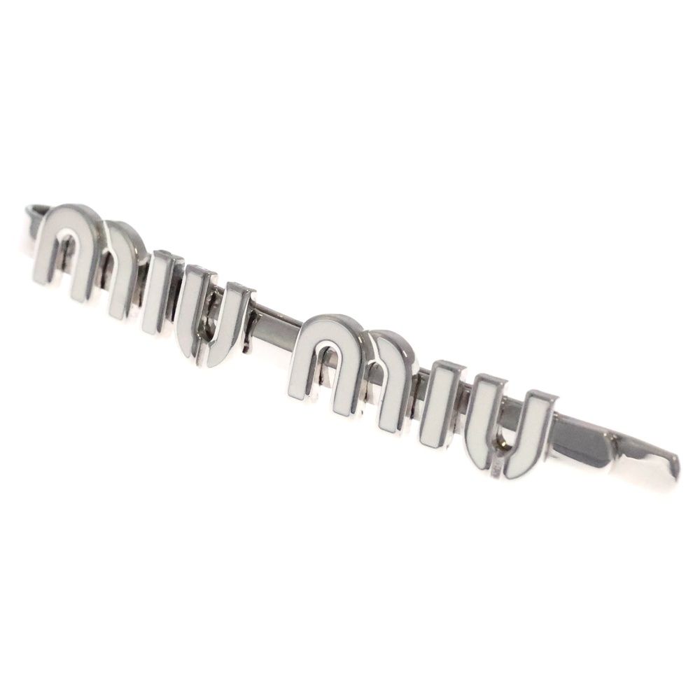 miumiu ミュウミュウ ロゴ ヘアピン ヘアクリップ GP ホワイト シルバー金具