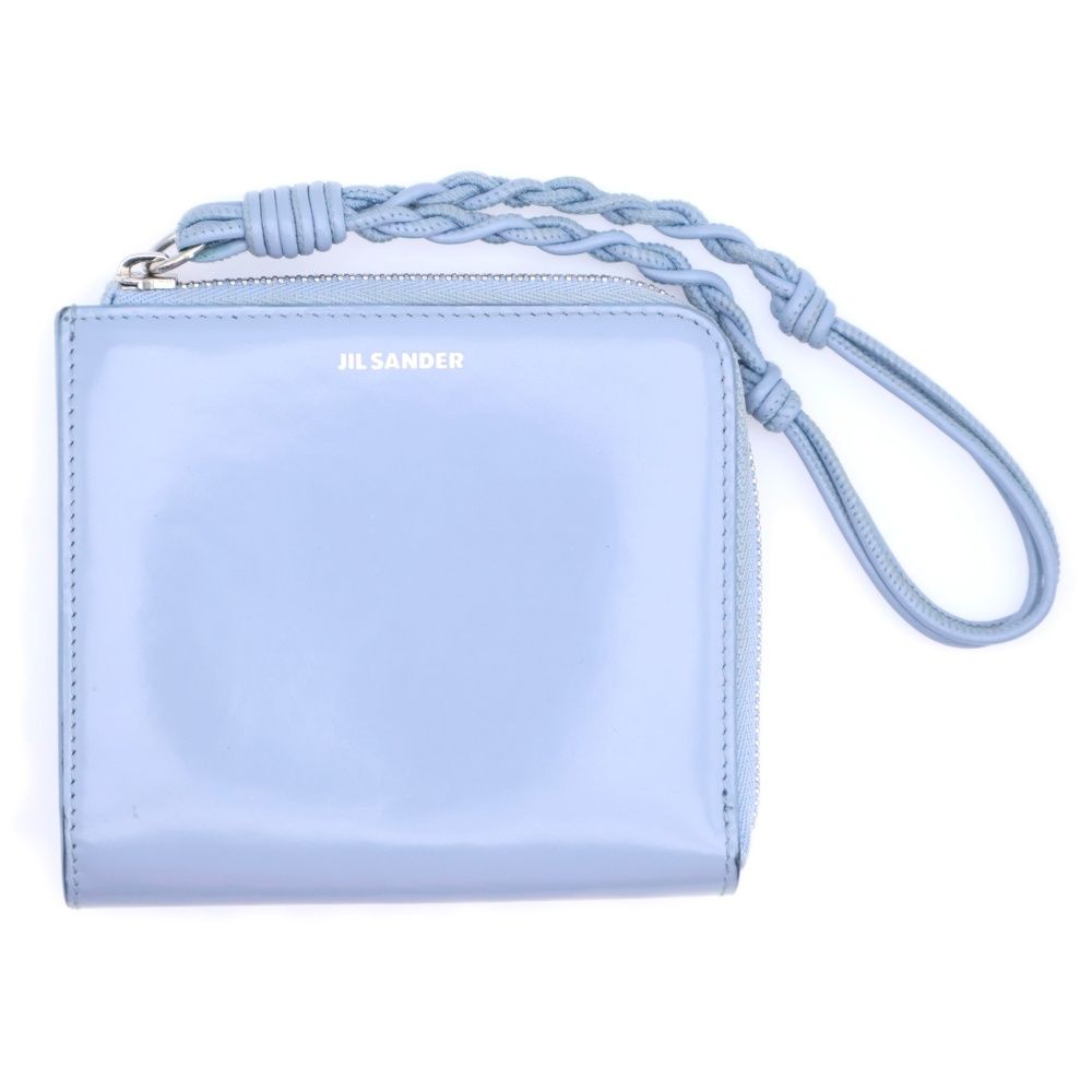 JIL SANDER ジルサンダー フロントロゴデザイン 編み込みストラップ付 ジップウォレット 財布 ブルー