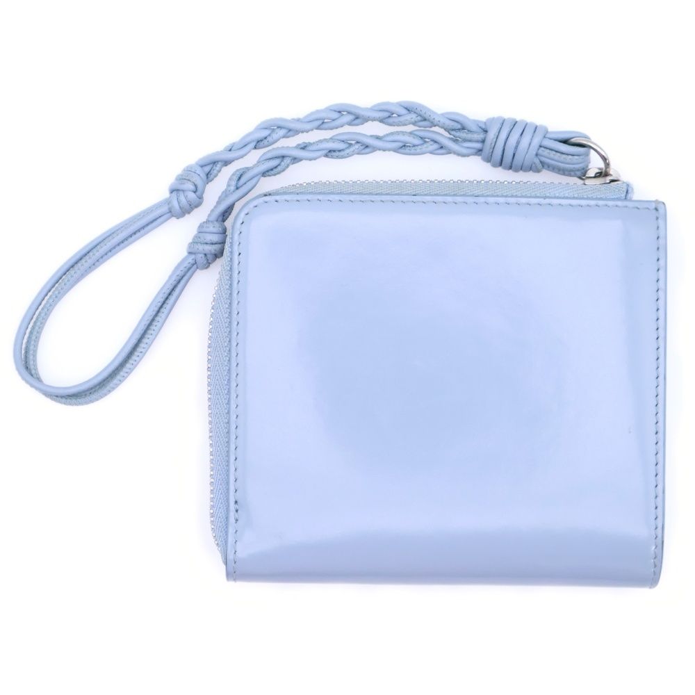 JIL SANDER ジルサンダー フロントロゴデザイン 編み込みストラップ付 ジップウォレット 財布 ブルー
