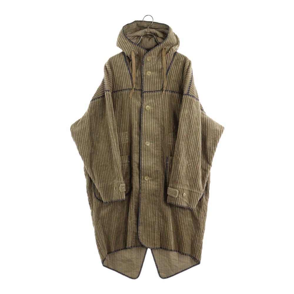 Paul Smith ポールスミス ブランケットステッチ コーデュロイ フーデット スモック ロングコート ジャケット ブラウン PN 0 C 79783