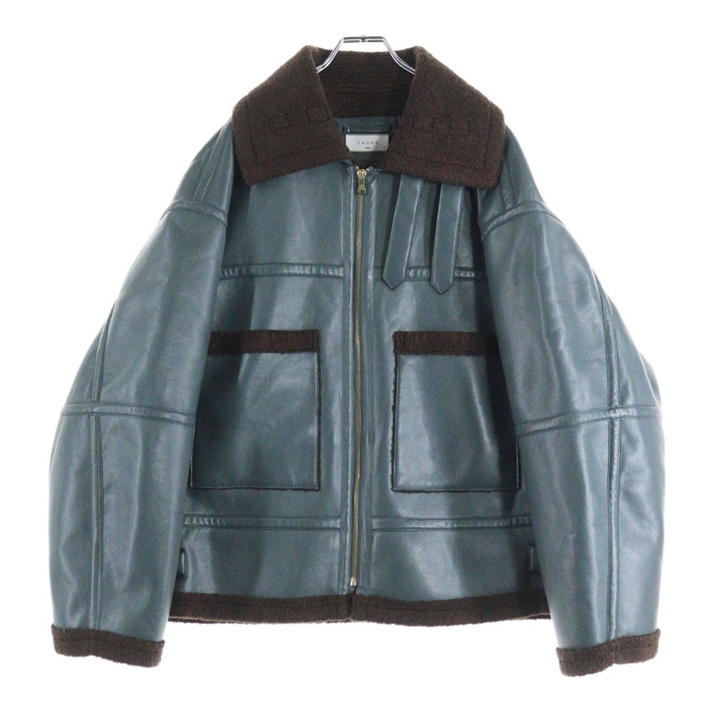 TAUPE トープ ムートン コンビ フェイクレザー ジャケット ブルー