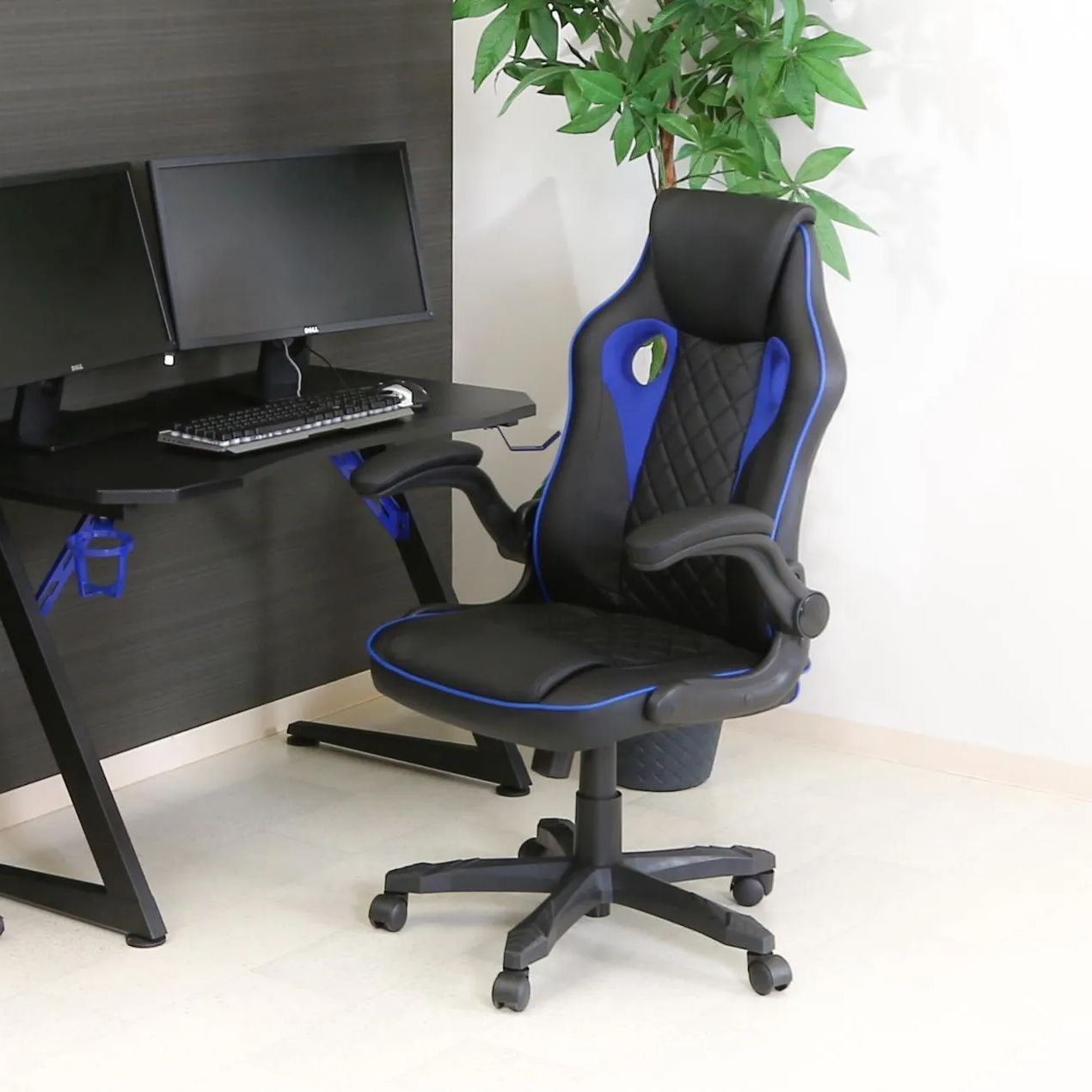 アームアップ ゲーミングチェア ブルー リクライニングチェア ワークチェア ゲーム用チェア