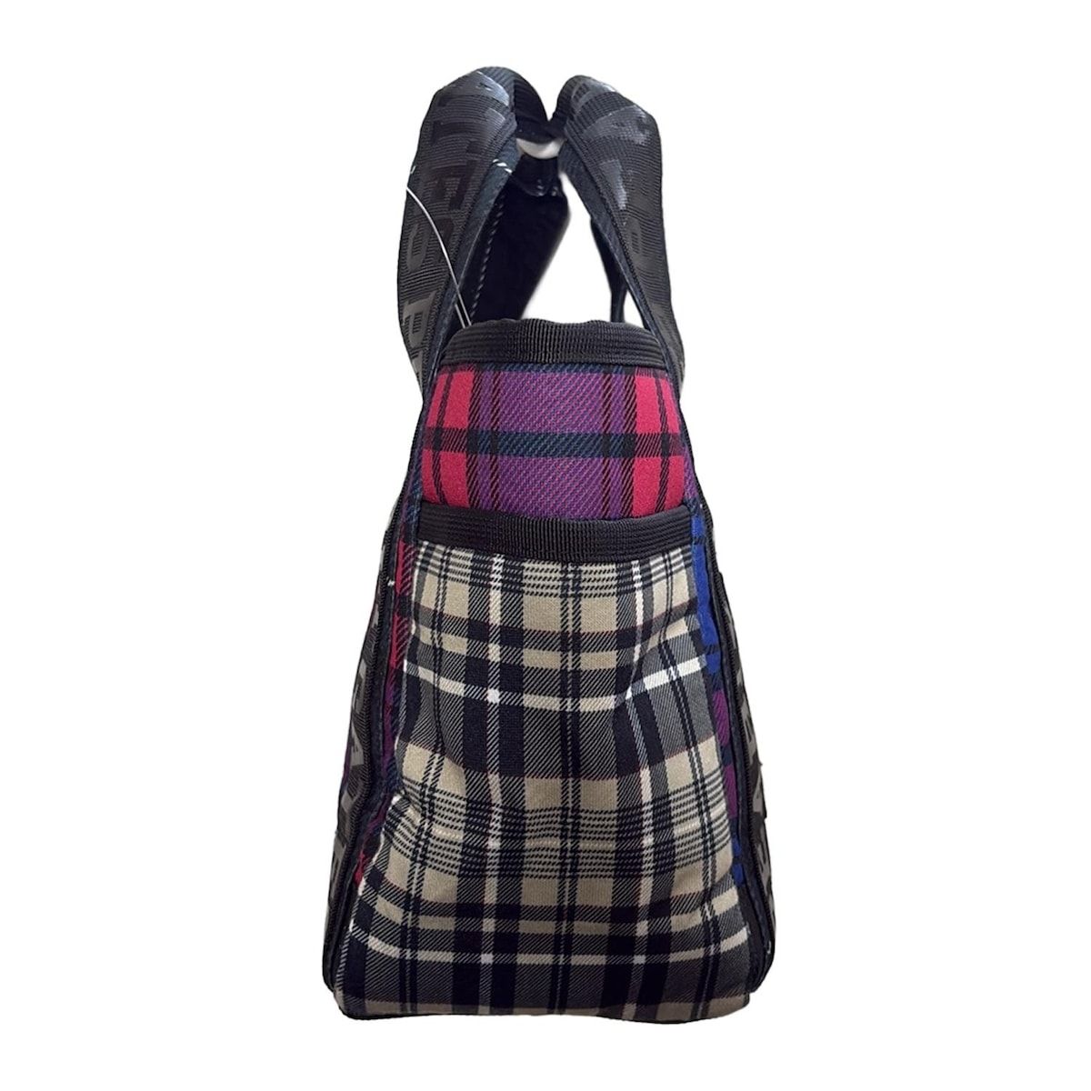 PEARLY GATES パーリーゲイツ ハンドバッグ - 黒×レッド×マルチ チェック柄 コットン